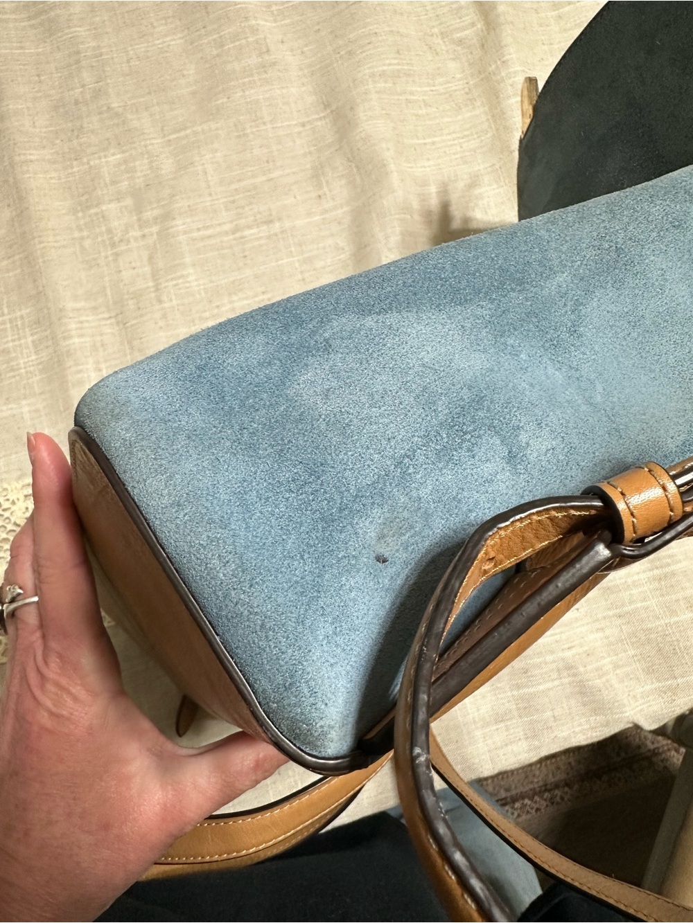 Michael Kors Romy Blue Suede and Leather Backpack - Picture 11 of 15